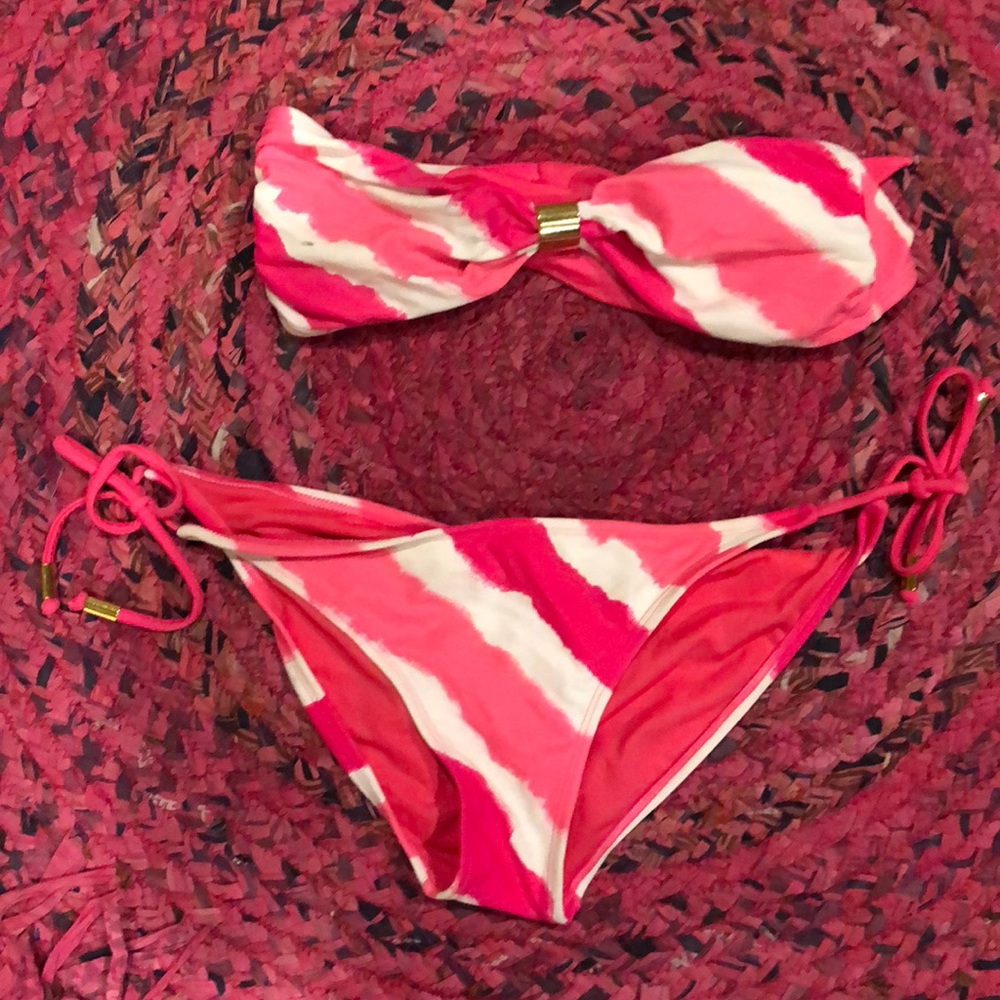 Coral and white swimsuit